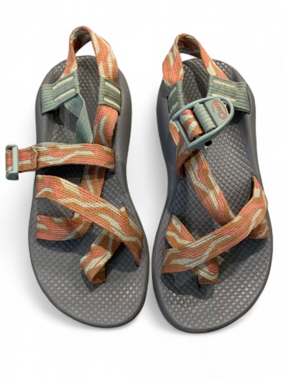 Chaco Z2 Classic Sandals in Gray with Orange Aqua Straps